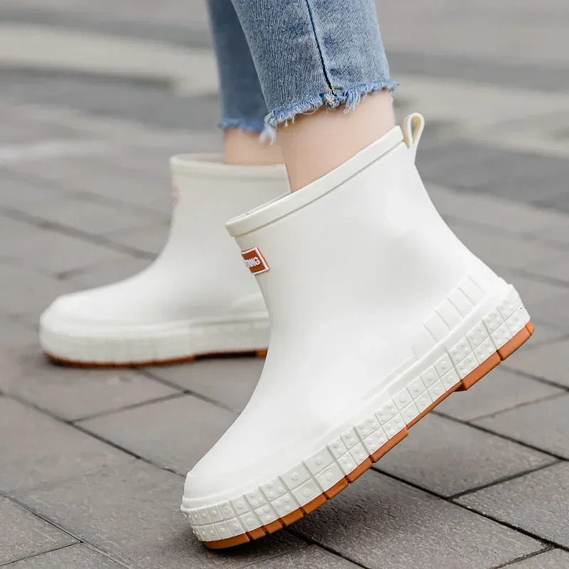Womens Rain Shoes Waterproof Rubber Boots Ladies Casual Non-slip Flats Rain Boot Female Insulated Garden Galoshes 250213
