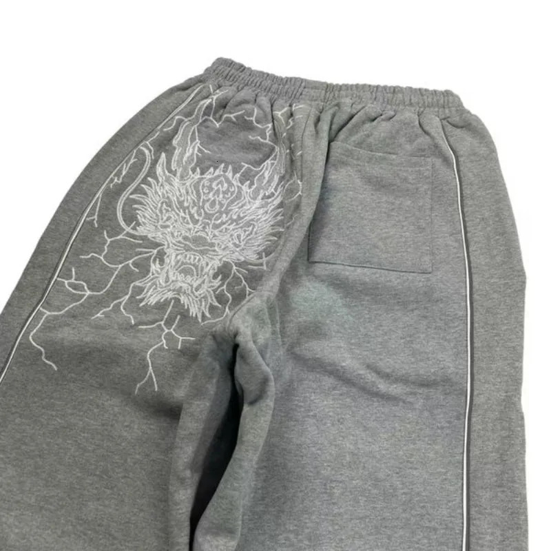 Y2K streetwear retro dragon head embroidered mens pants hip-hop fashion straight pants casual loose couple track pants 250214
