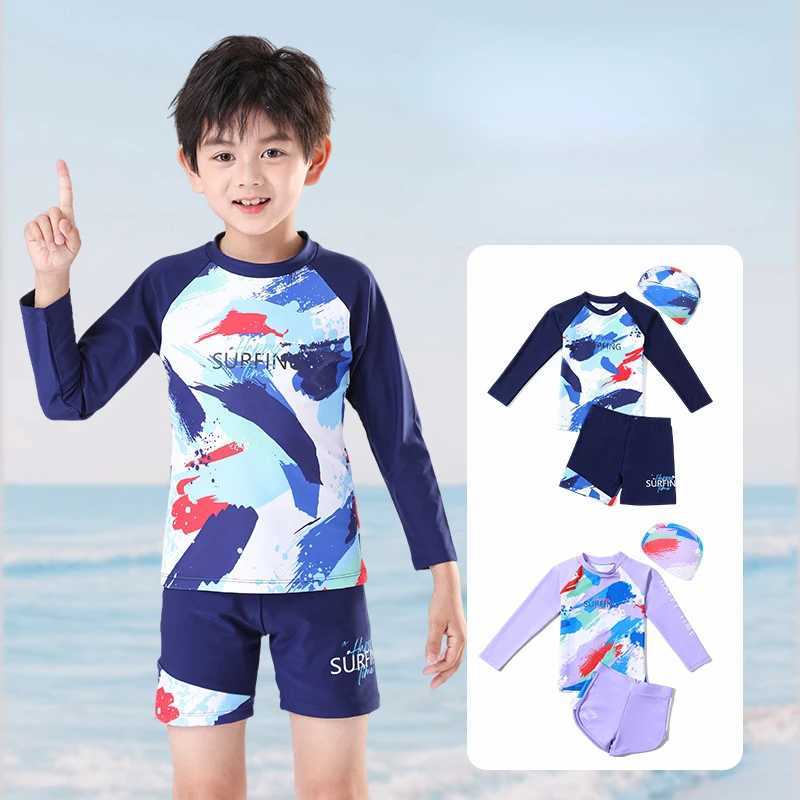 Childrens Long Sleeve Professional Sunscreen Swimwear Girls and Boys Swimsuit Kids Hot Spring Clothes 2 PcsXJ250214