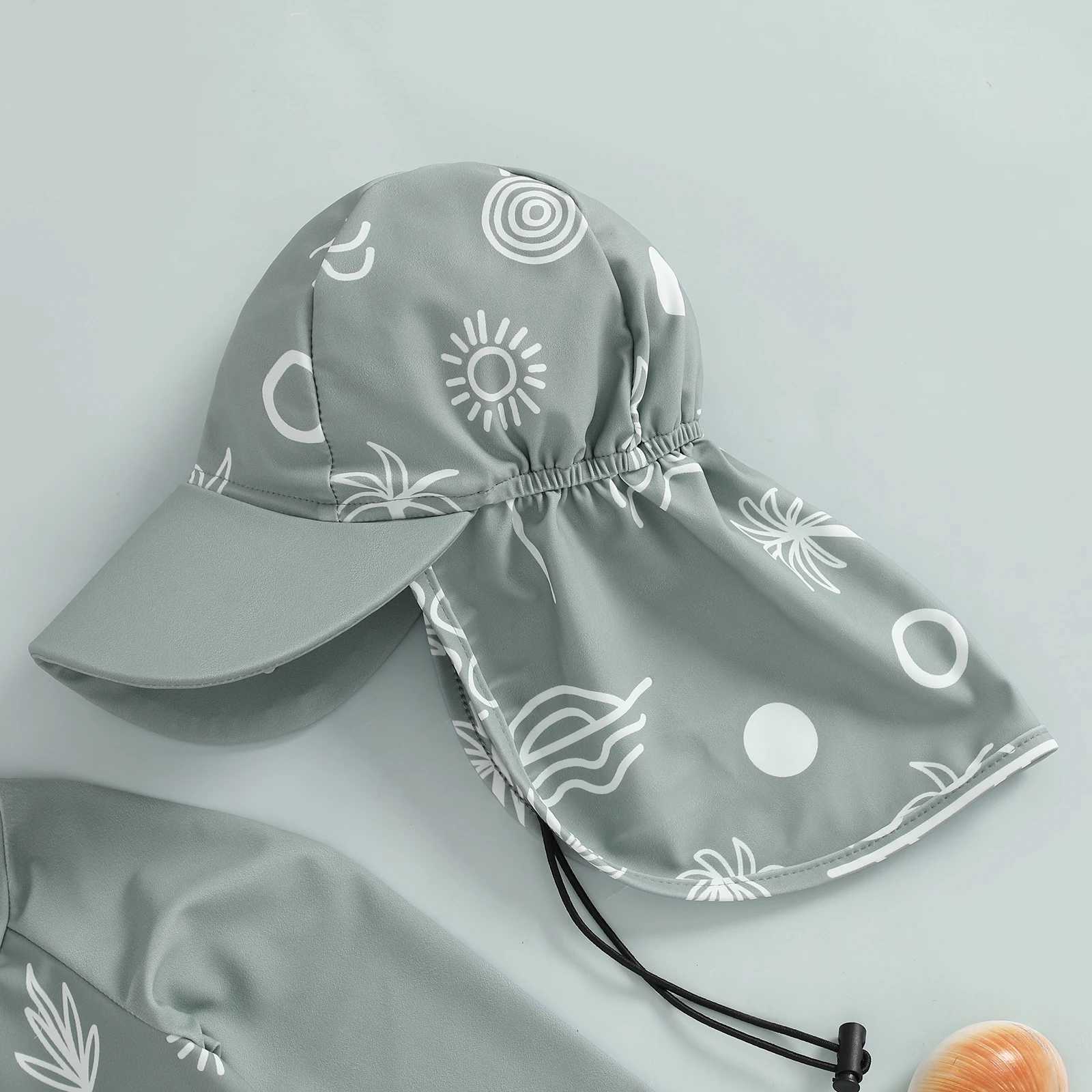 MISOWMNJOY Summer Children Boys Swimming Suit Fashion Rash Guard Swimsuit Tree Print Long Sleeve Zipper Tops with Shorts Hat SetXJ250214