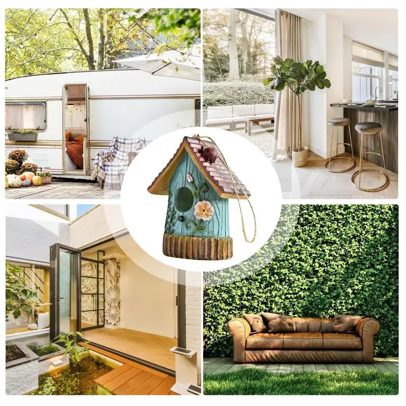 Hangable Bird House Hand Carved Resin Outdoor Bird Nest Hangable Sturdy Multifunctional Outdoor Garden Decor Tree Top 250206