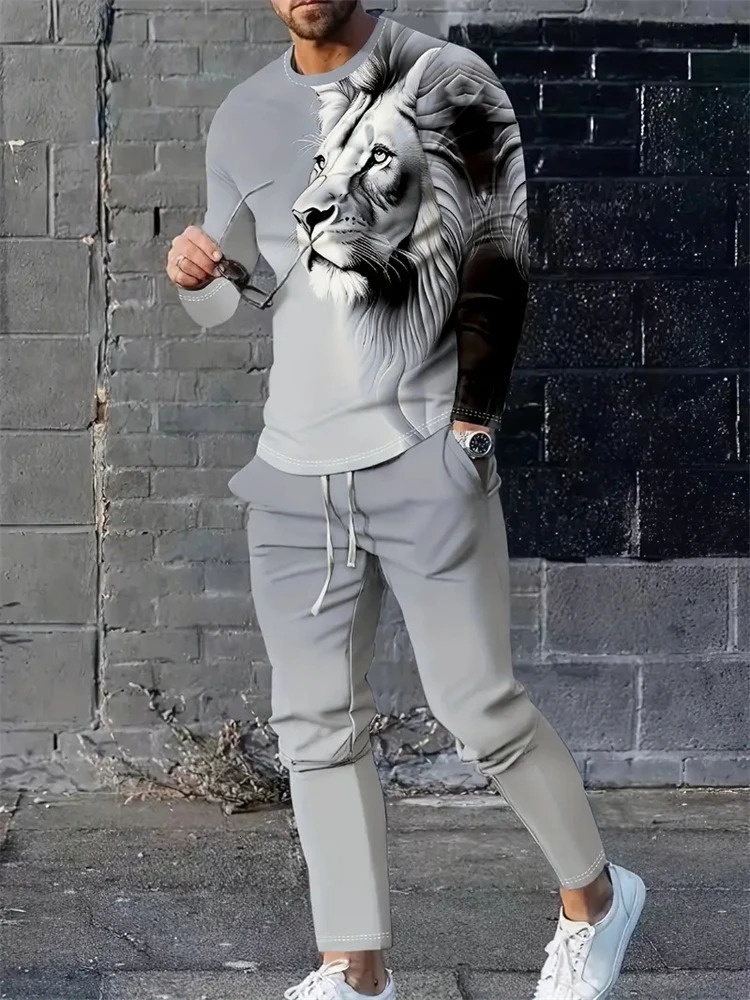 Autumn sports shirt mens long sleeved T-shirt set mens street camouflage retro plus size sweater two-piece set 250214