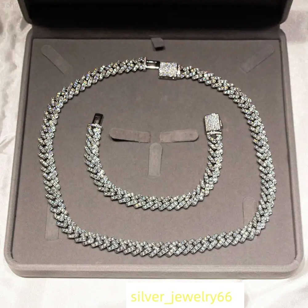Custom 10mm Tennis Chain S925 Silver Moissnaite Out Necklace Men Hip Hop Jewelry Tennis Chain Moissnaite Diamond Chain