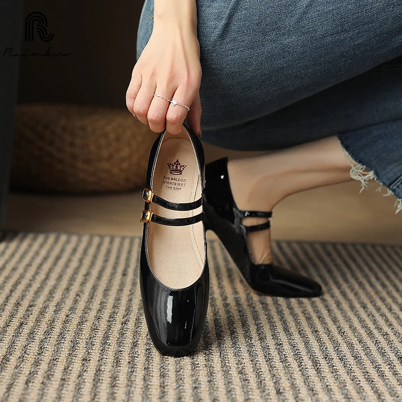 RAINBOW Size 34-40 Women Shoes Retro Flat Mary Jane Ballet Real Leather Low Heels Bridal Wedding dress Sliver Gold 250214