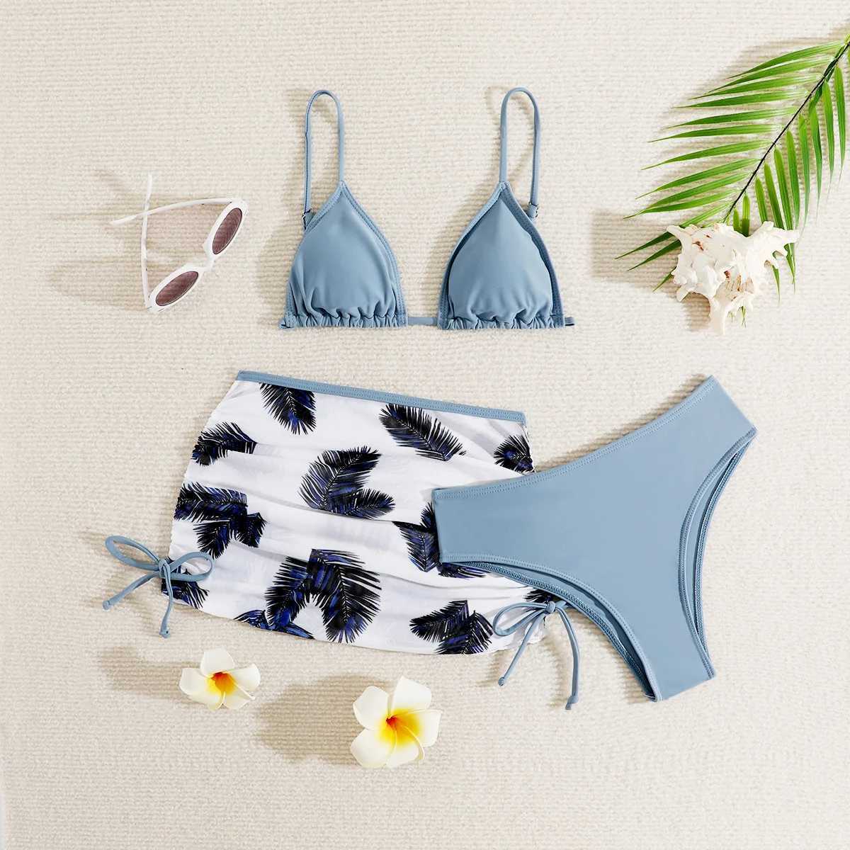 Girls 3pack Print High Waist Bikini Sets Kids Swimsuit skirts 7-12 Years Childrens Swimwear 2024 Teens Beach Wear Bathing SuitXJ250214