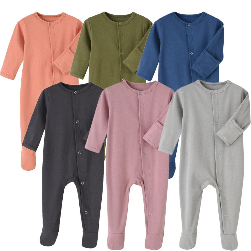 Organic Cotton Baby Rompers Footed Sleep and Play Autumn Winter Full Sleeve Jumpsuit Infant Footies Solid Color Bottoming Cloth 250214
