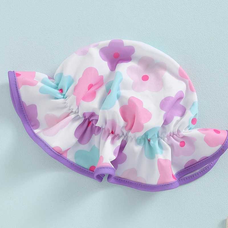 Baby Girl Rash Guard Swimsuits Summer Floral Print Zipper Swimwear and Sun Hat 2 Pieces Set for Toddler Bathing Suits BeachwearXJ250214
