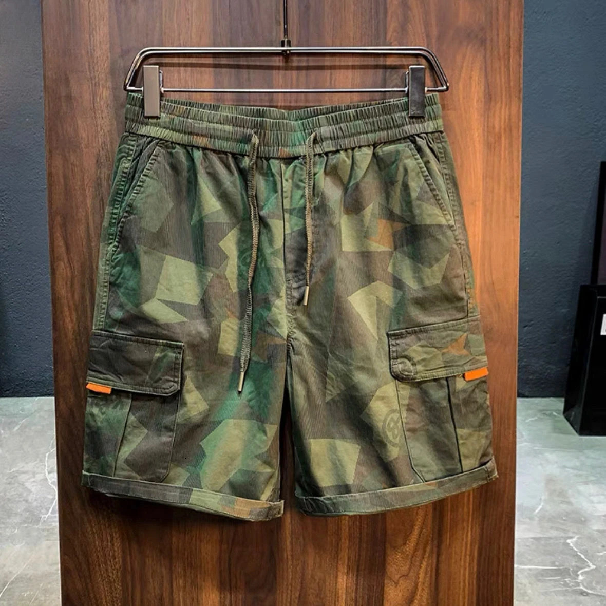 Mens Cargo Shorts Camo Camouflage Short Pants for Men with Draw String Green Elastic Waist Summer Y2k Streetwear 250214