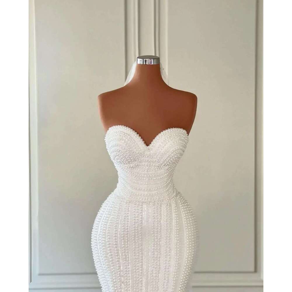 Strapless Dress With Pearls, Wedding Dress, Sweet Neck, Mermaid Custom Made