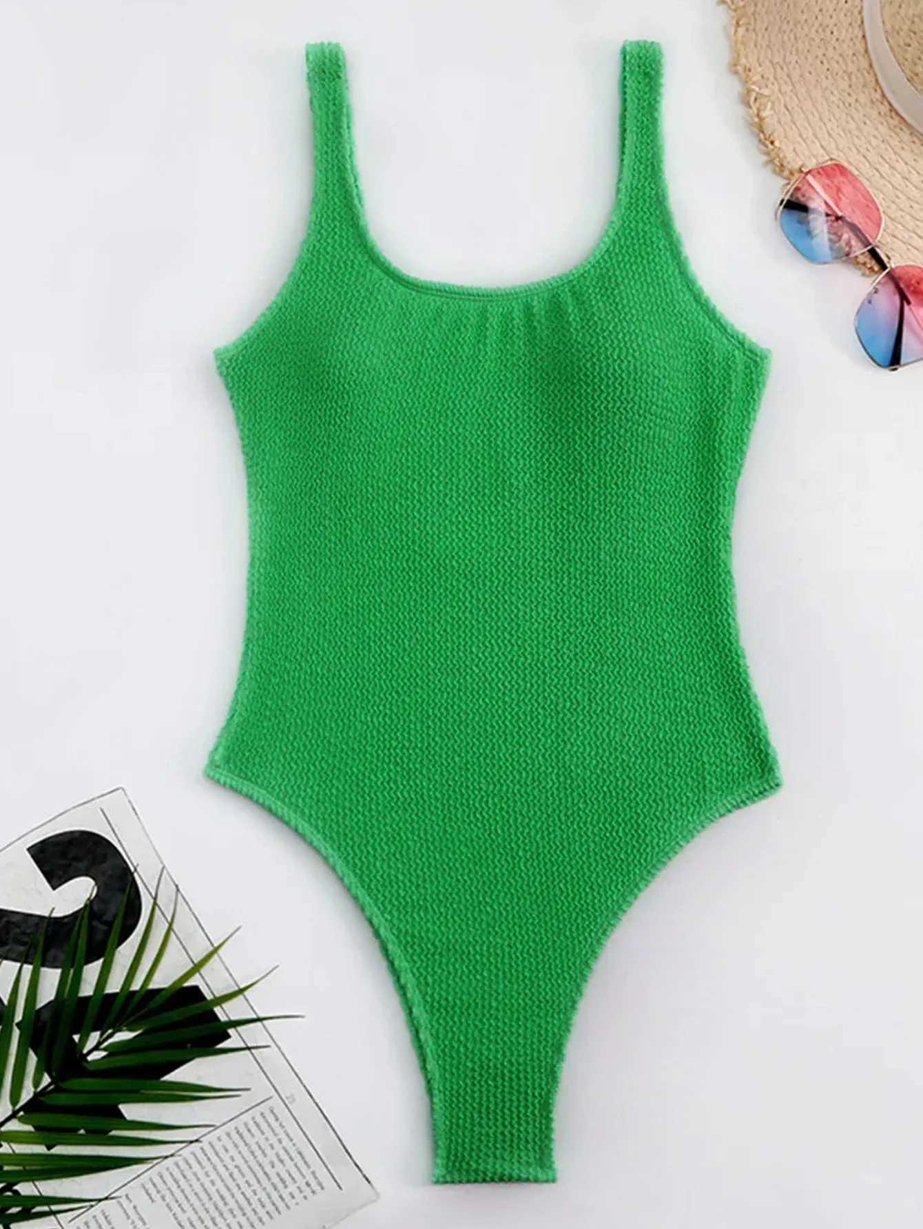 2025 new ribbed one-piece womens swimsuit Monokini swimsuit solid yellow swimsuit womens swimsuitW250214