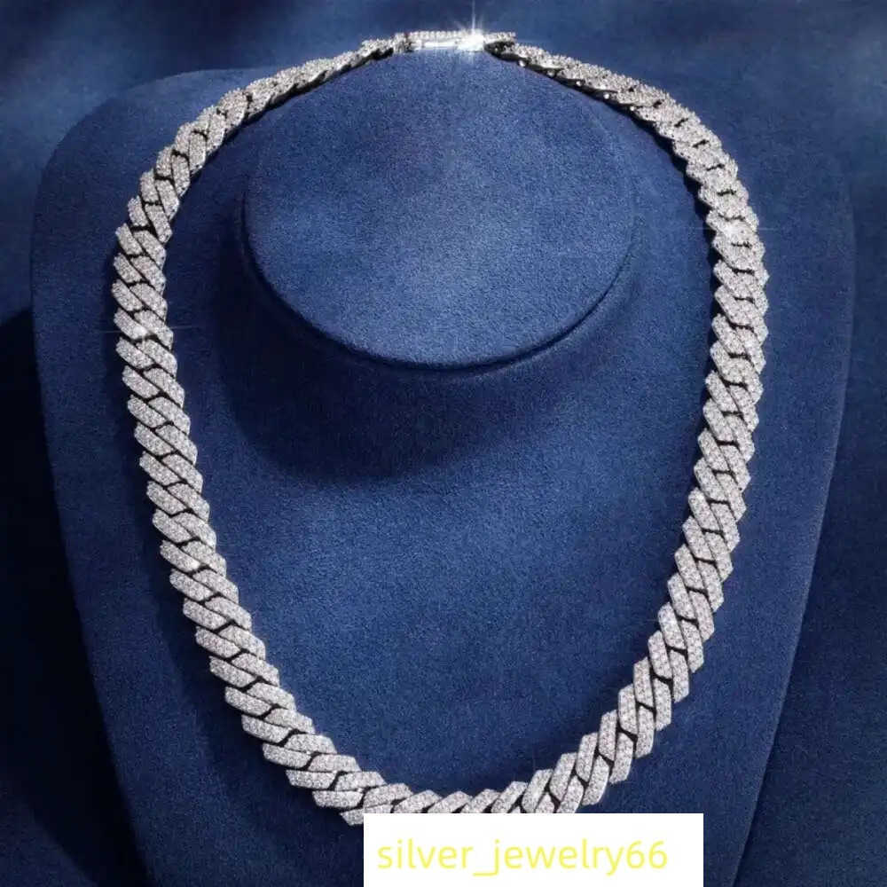 Wholesale 14mm Hip Hop Vvs Diamond Necklace Bracelet Dropshipping Silver Iced Out Cuban Link Moissanite Chain
