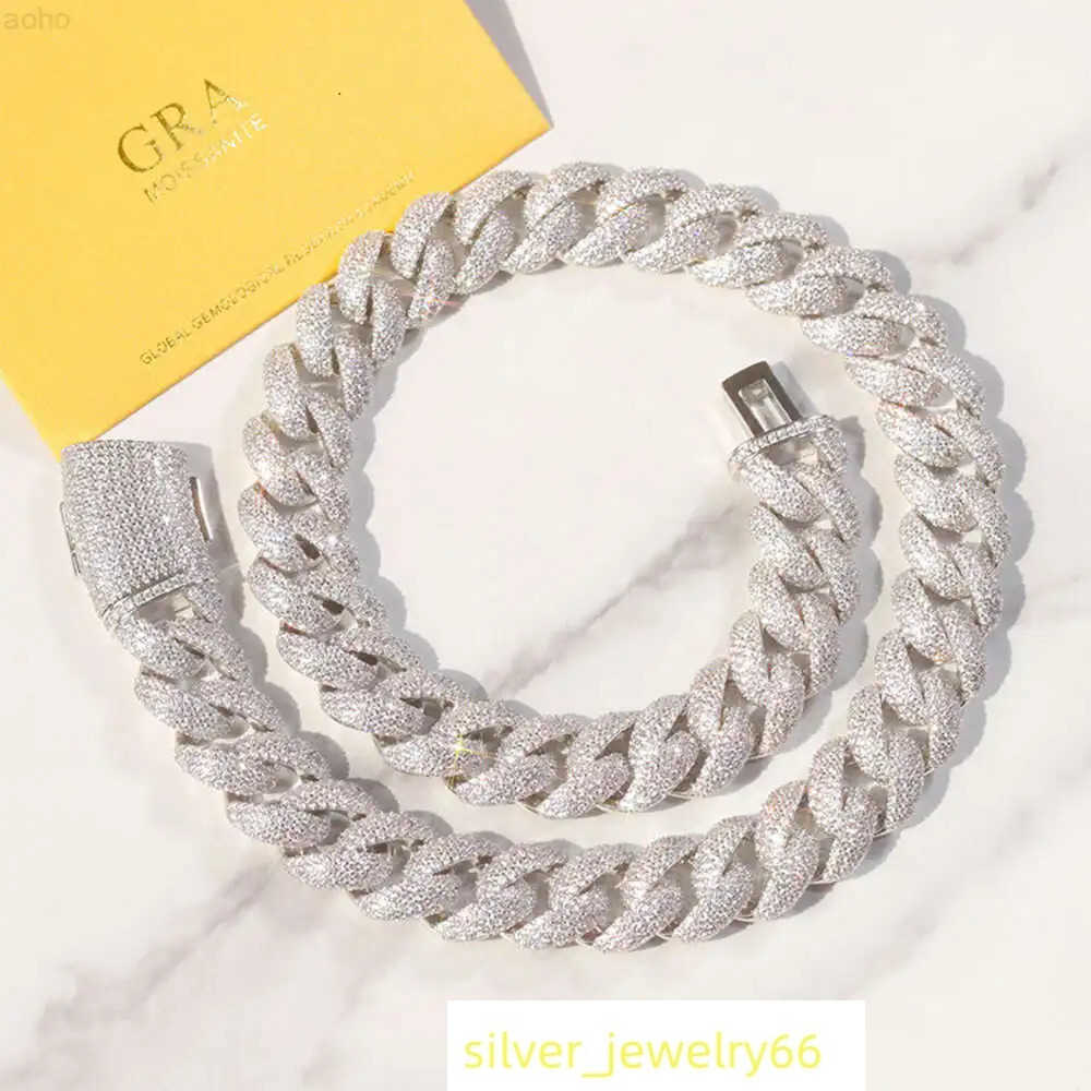 Heavy Silver 17mm 4rows Iced Out Moissanite Diamond 18k Gold Plated Cuban Chain Link for Hip Hop Jewelry