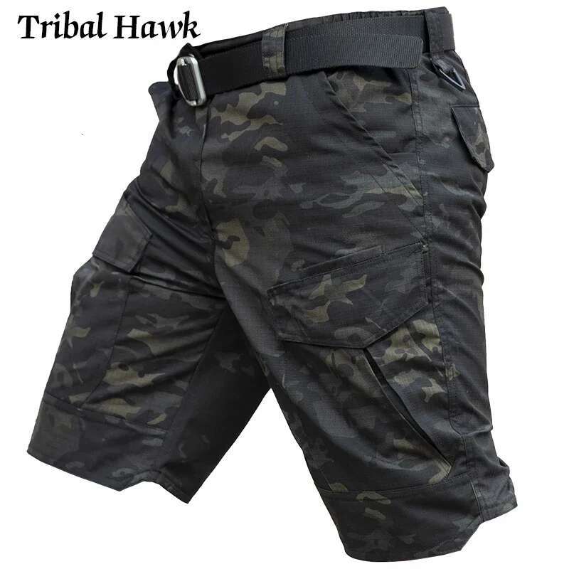 Summer Tactical Cargo Men Camouflage Waterproof Pants Airsoft Multi Pocket Cotton Shorts