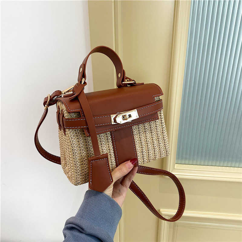 Designer bag Kelly popular bag womens fashion new item hand-held grass rattan woven beach crossbody high-end single shoulder