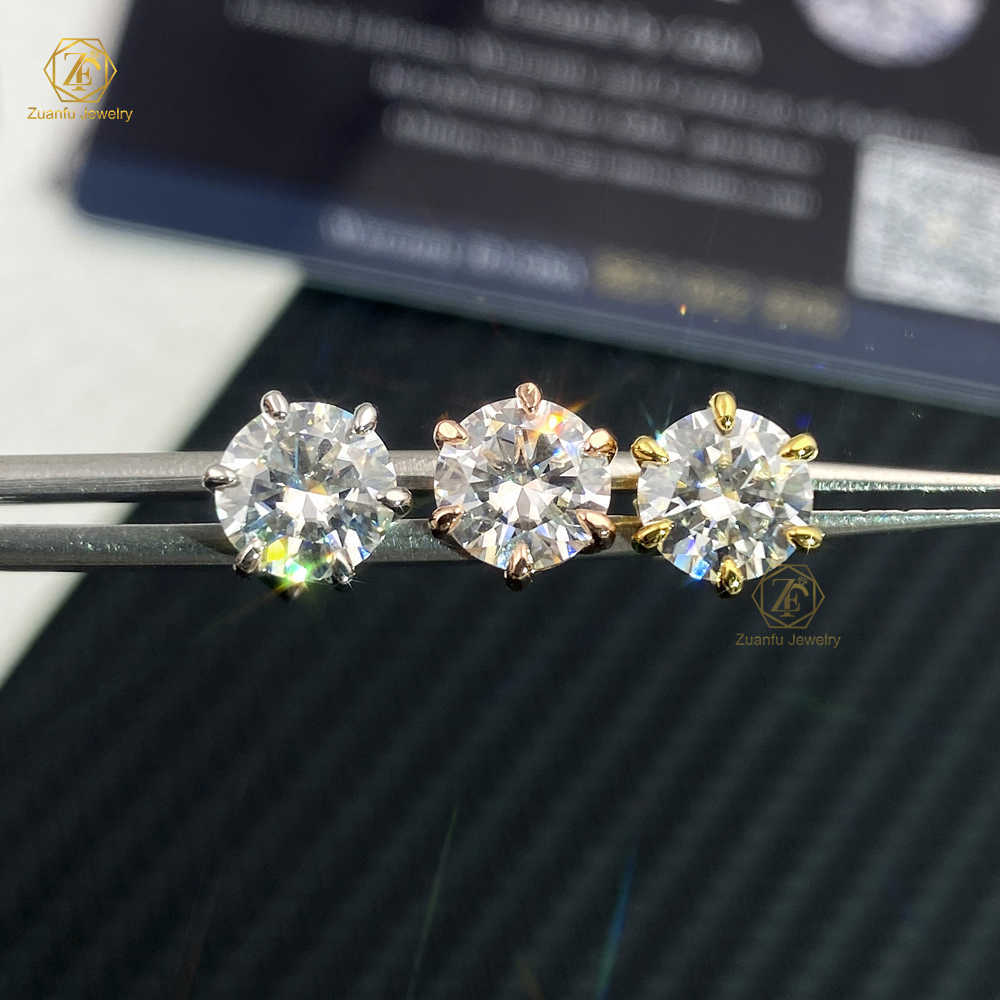 Luxury Classic 925 Sterling Silver 6.5mm 1Carat D VVS Moissanite Diamond Women Stud Earrings