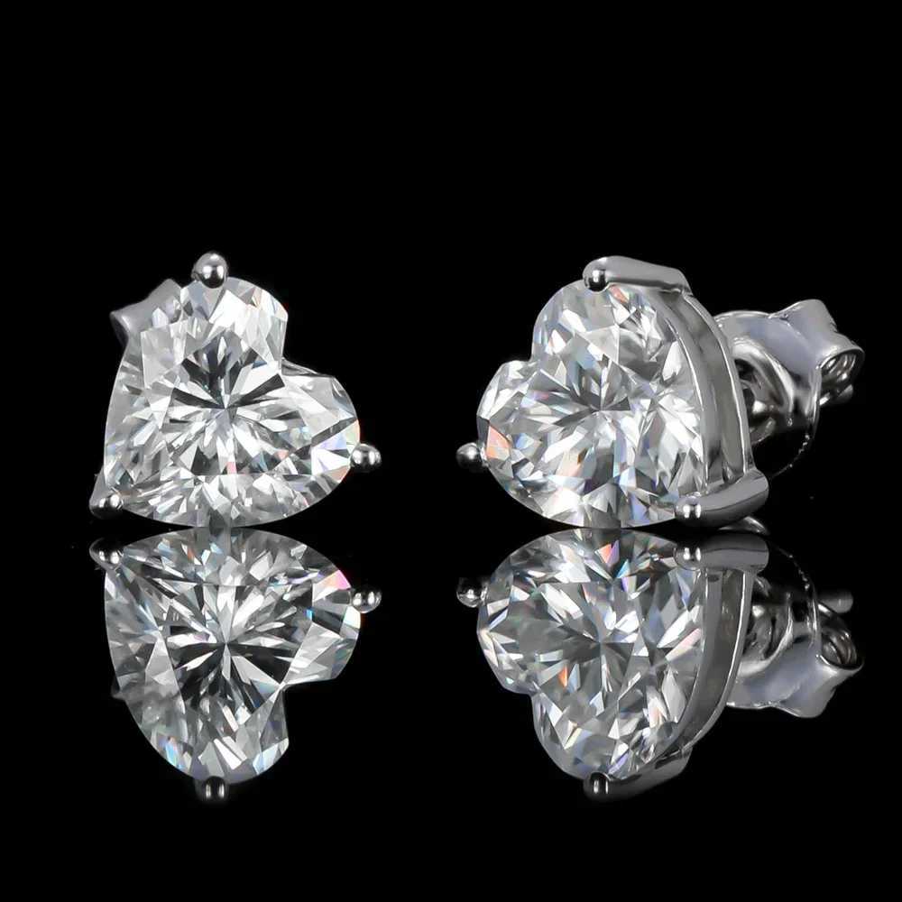 1CT D VVS1 Heart Cut Moissanite Diamond Stud Earrings 18K Gold Plated 925 Sterling Silver Earring for Women Girls Jewelry Gifts