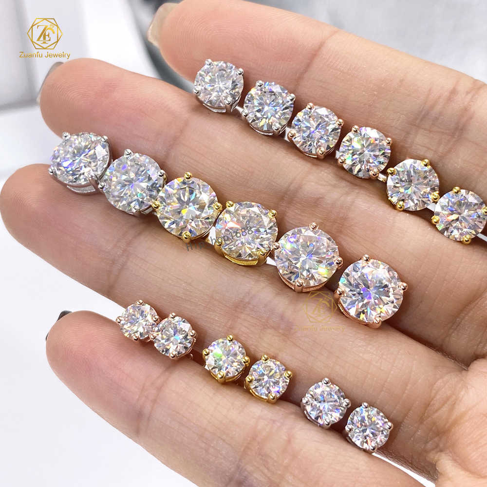 Fashion Jewelry Moissanite Stud Earrings 5mm 6.5mm 8mm 18k Gold 925 Sterling Silver Earrings Screw Back Stud Moissanite Earrings