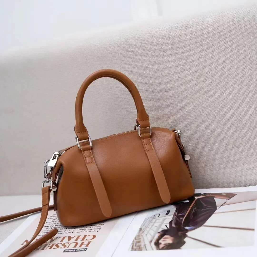 2024 New Vintage Women's Handbag Genuine Leather Crossbody Bag Boston Maillard Single Shoulder Sg