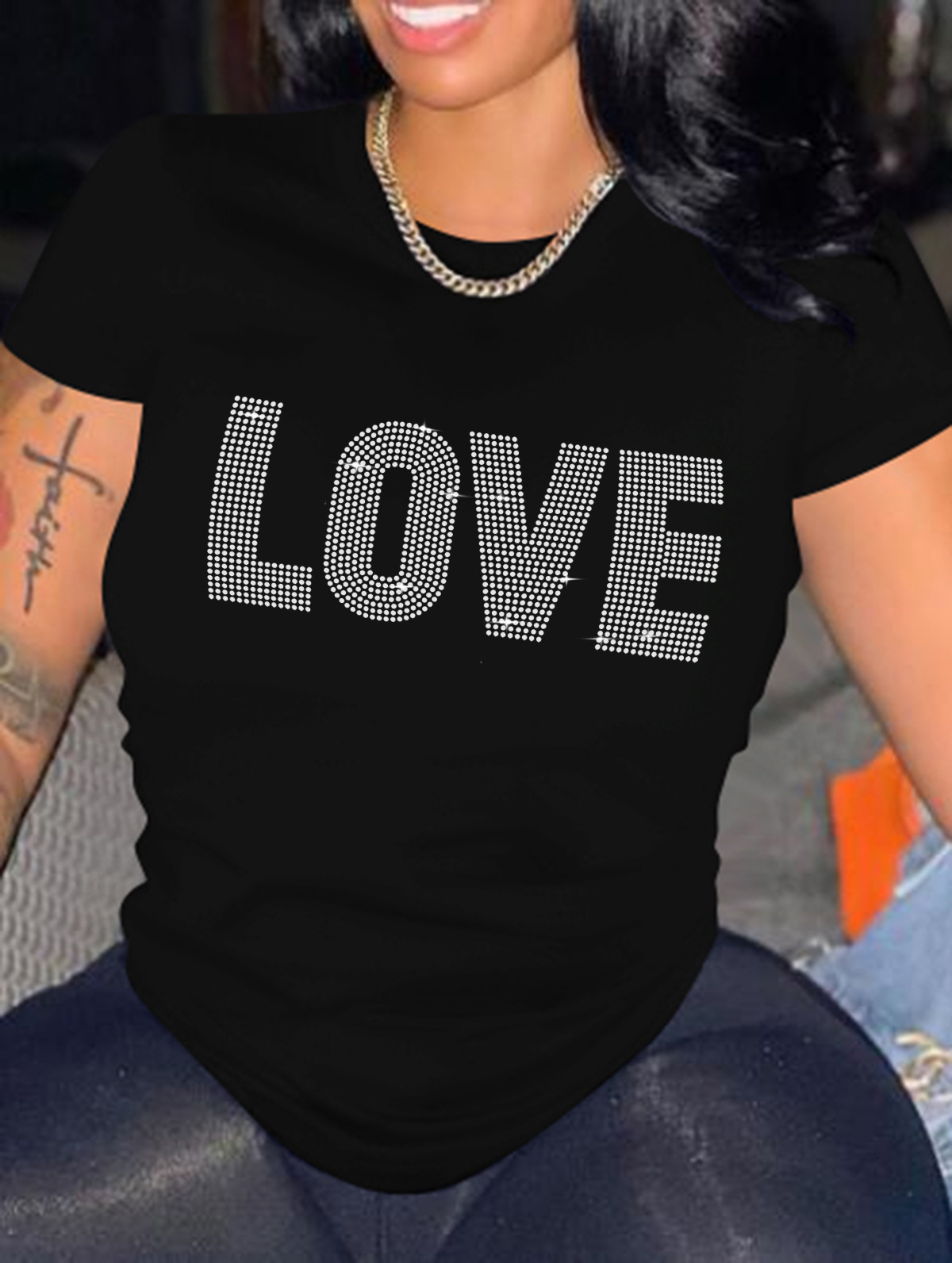 Designer Free Shipping Fashion Trend Versatile Hot Diamond Letter Women's Round Neck T-shirt