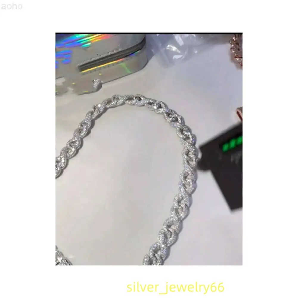 14mm Infinity Link Chain Vvs Moissanite Diamond Stubbed 925 Sterling Silver White Gold Plated 18-24