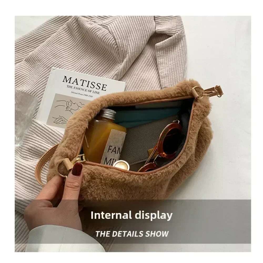 New Plush Shoulder Bags Femme Designer Soft Winter Ladies Clutch Purse Handbag Cute Fashion Party Underarm Bag