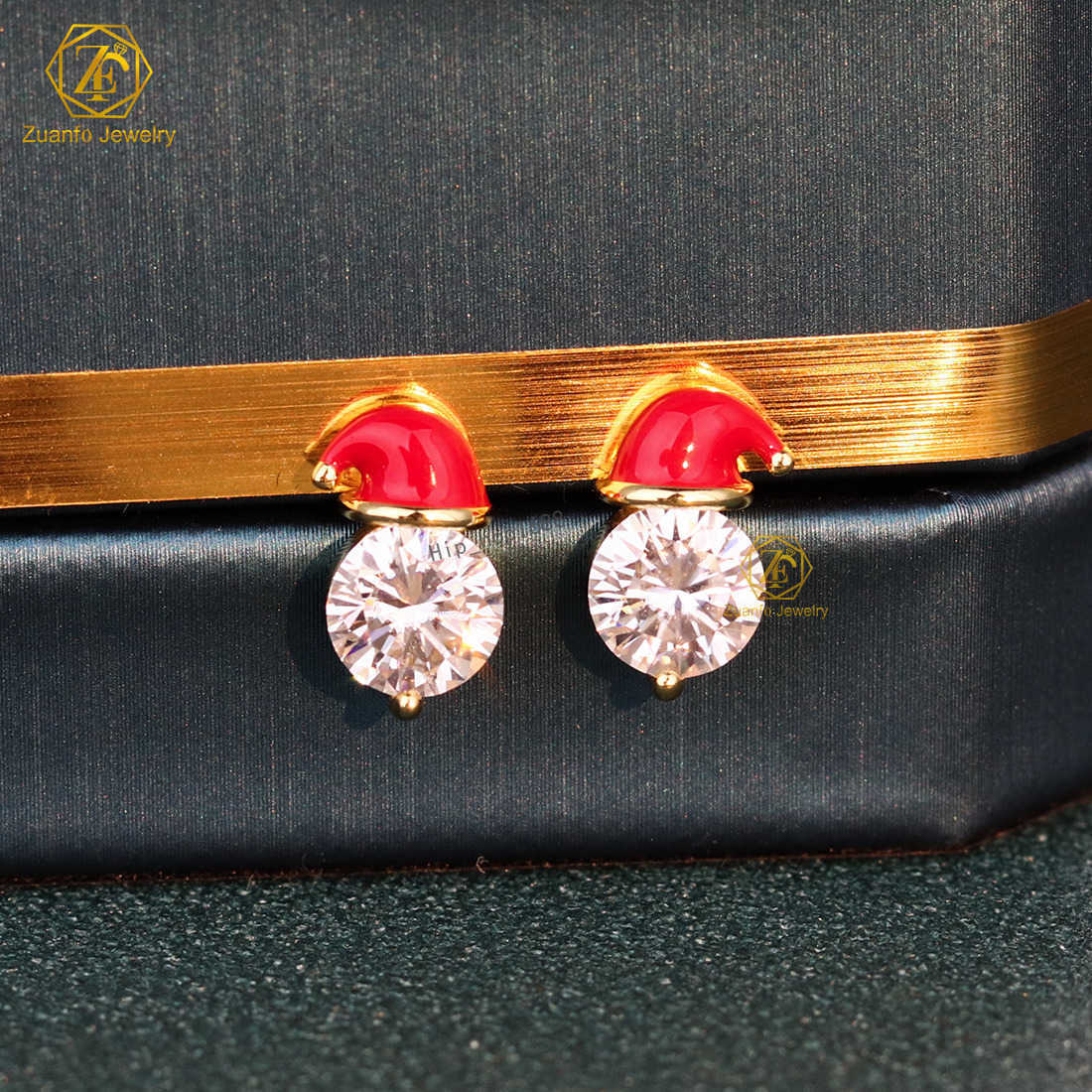 Luxury 925 Silver D VVS1 Moissanite Diamond Stud Earrings New Design Christmas Hat and Tree Jewelry for Gift or Party