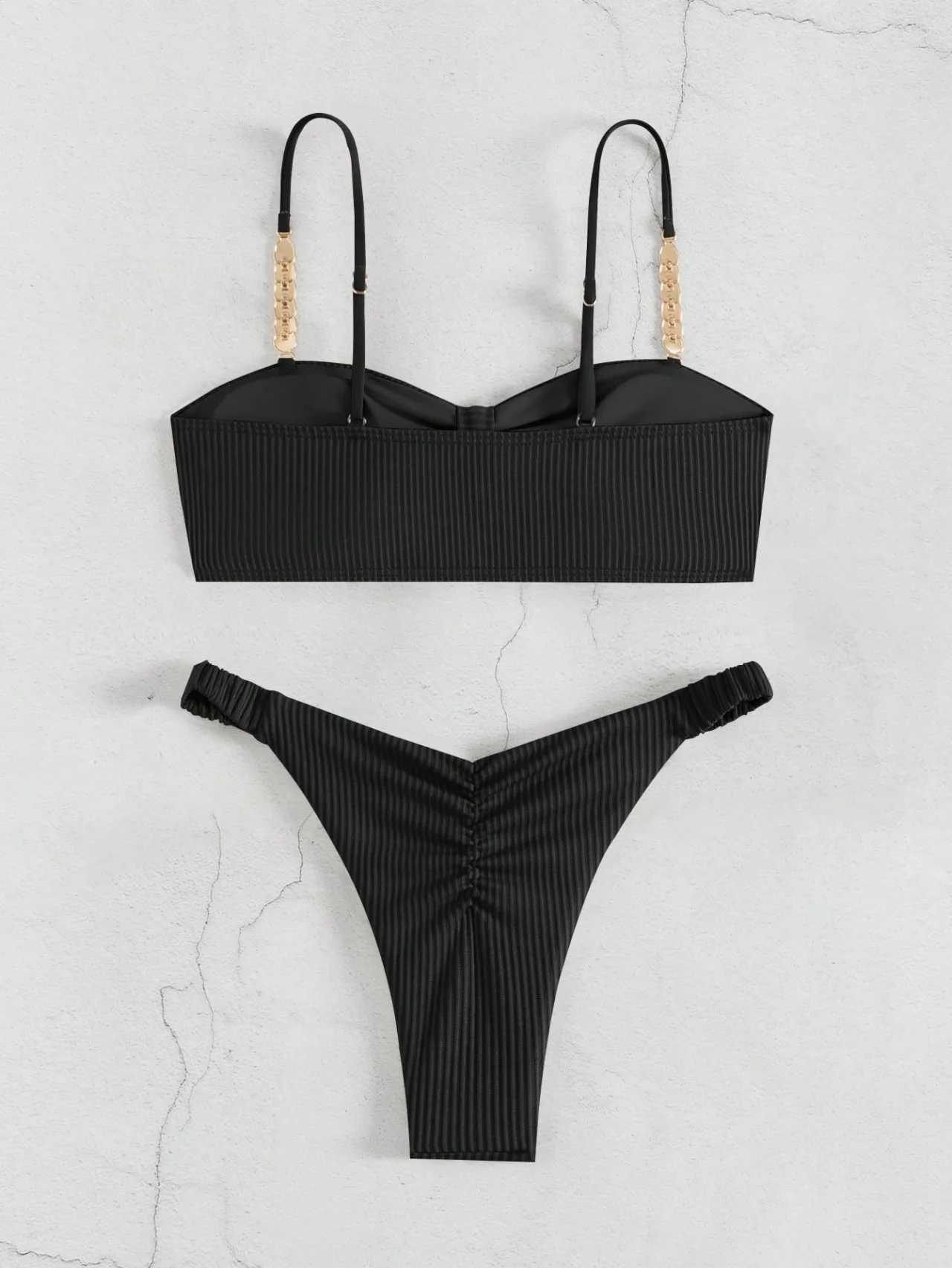 Sexy Front Bow Push Up Bikini Set 2025 Women Metal Strap Hollow Out Bra Pleate Thong Swimsuit Summer Bathing Suit White SwimwearW250214