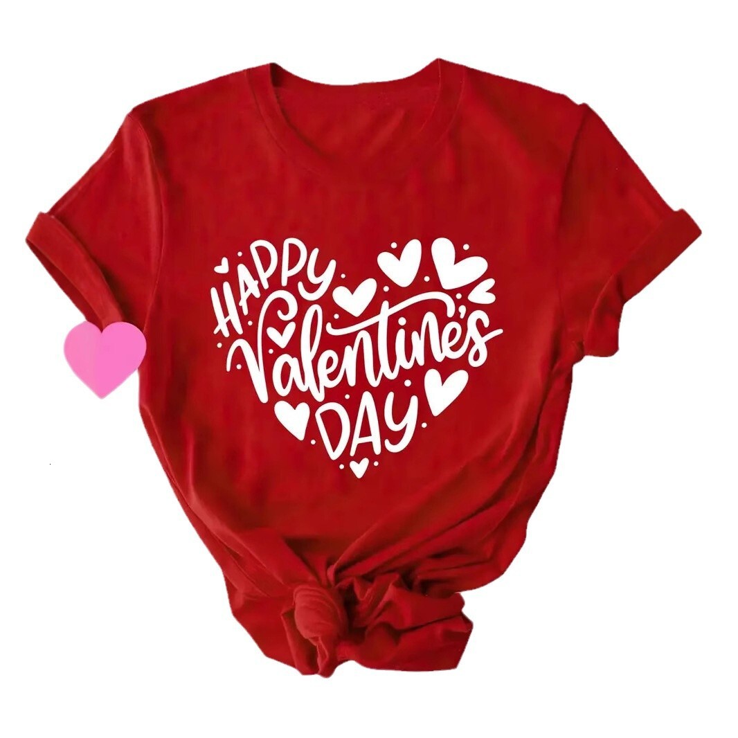 2025 Designer Fashion Trend Love Pattern Round Neck Short Sleeve Top For Women's Loose T-shirt