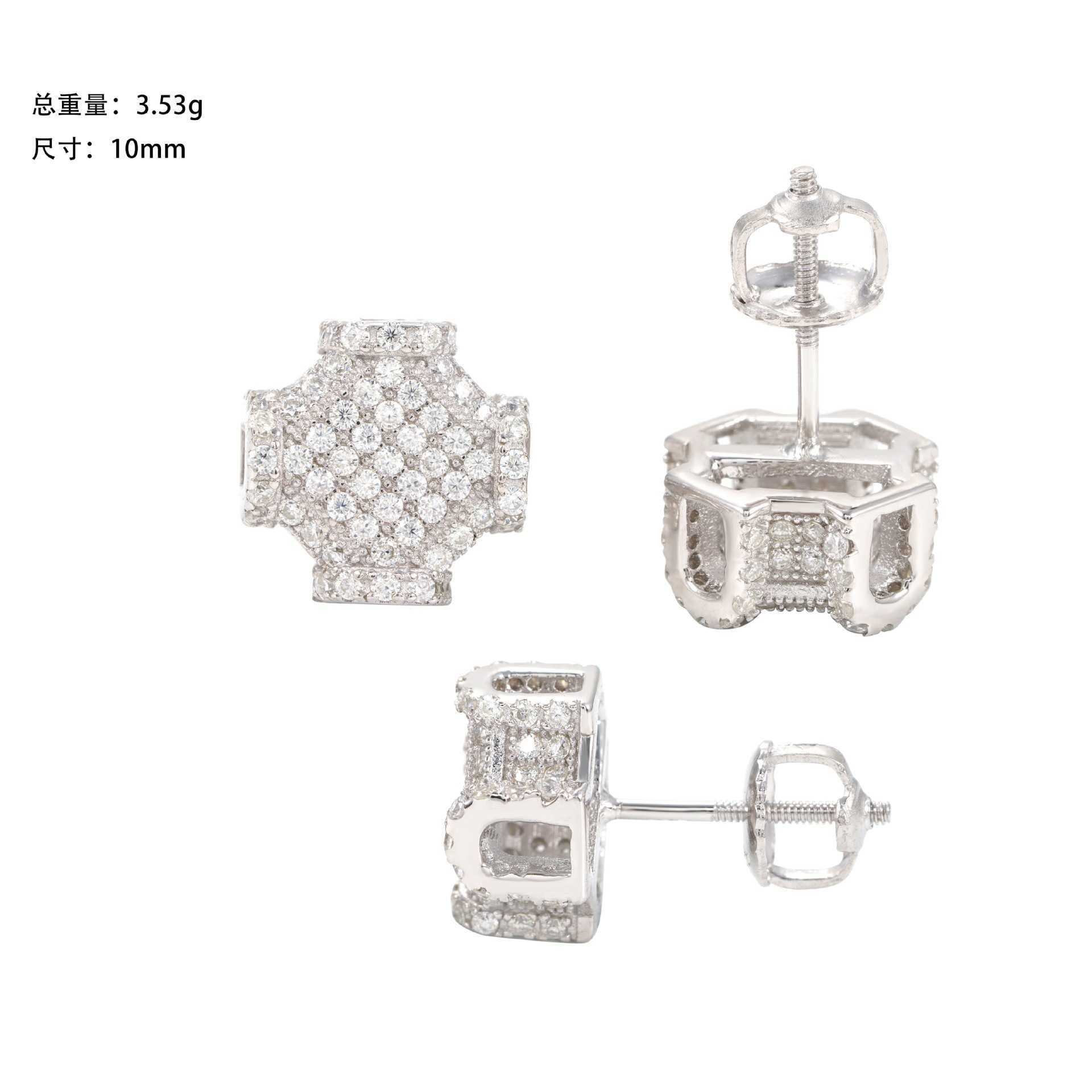 Hot selling personalized new 925 silver vvs moissani spiral earrings full of design and hip-hop earrings