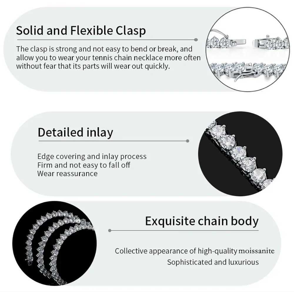 FEOBUR 3mm Moissanite Tennis Necklace for Women Men S925 Sterling Silver Full Diamond Neck Chains with GRA Trendy Jewelry Gift
