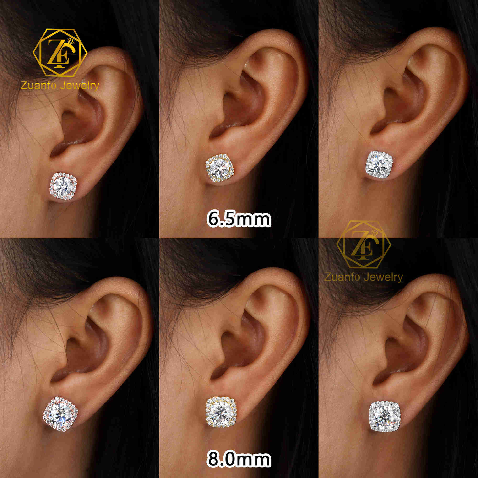 Pass Diamond Tester Moissanite Stud Earrings 925 Sterling Silver 1ct 2ct vvs Moissanite Diamond Halo Earrings for Men Women