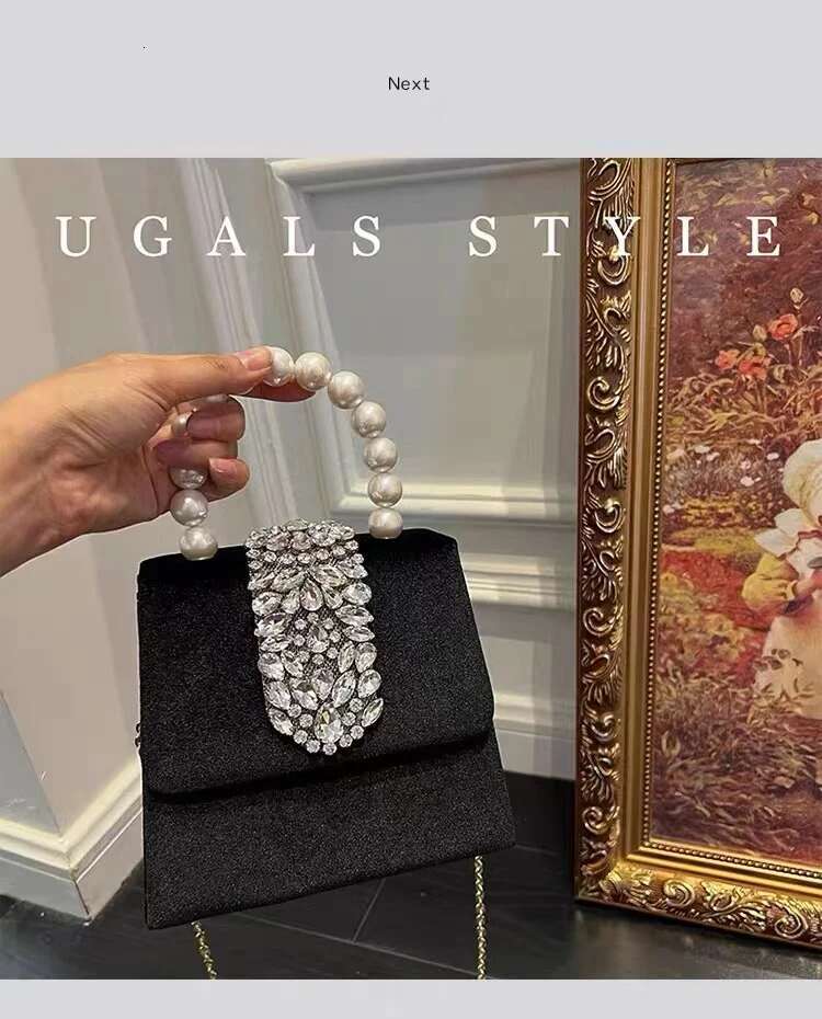 Veet Square Pearl Beaded Women's Handbag Crystal Shiny Dias Evening Wedding Party Clutch Purse Shoulder Bag