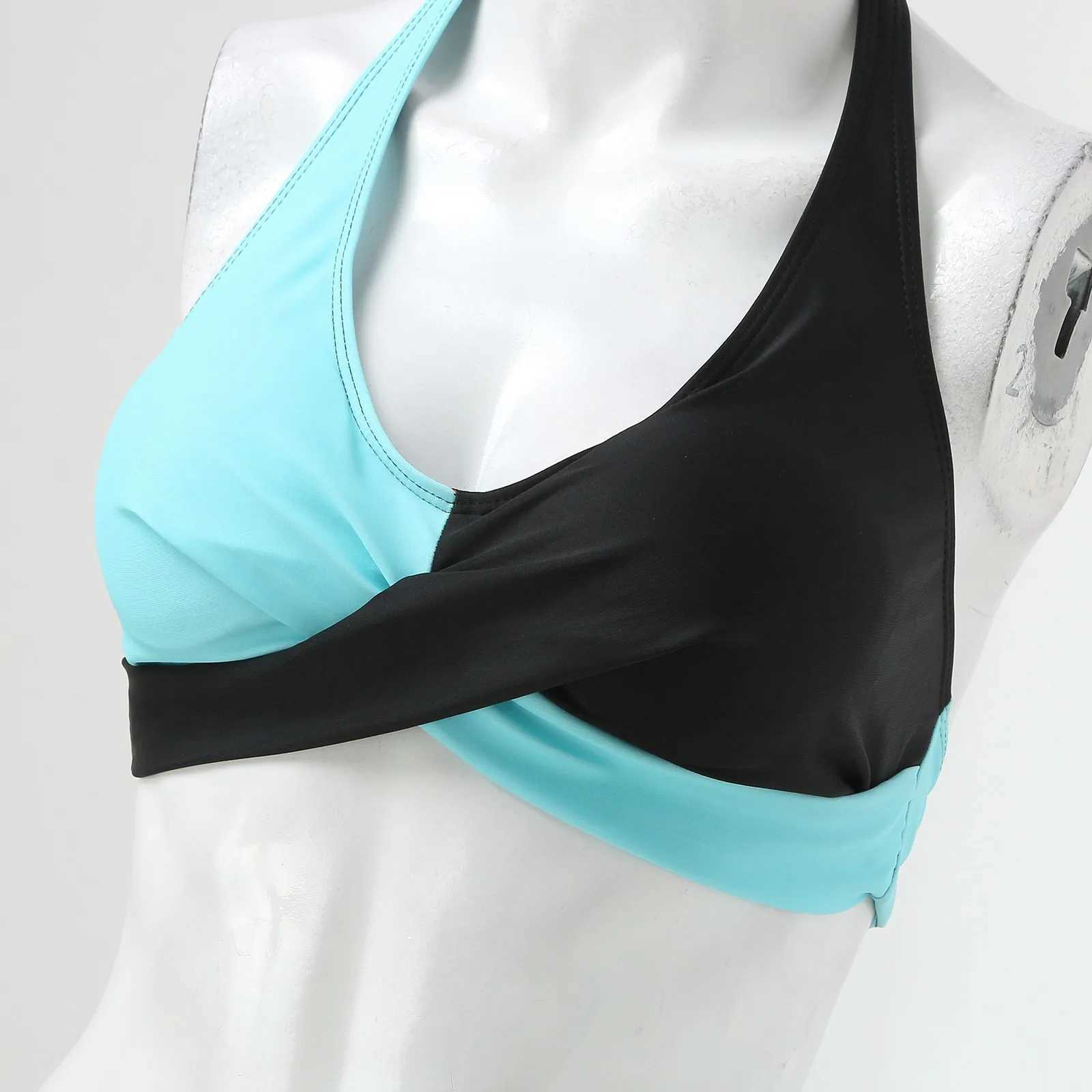 Women Summer Bikini Tank Top Color Matching V-Neck Crop Top Underwear Vest Separate Two-Piece Swimwears Casual Beach SwimsuitW250214