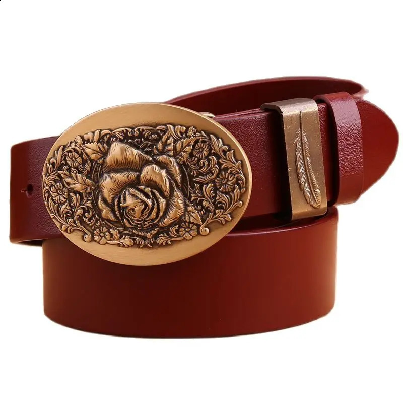 flower belt men high quality full grain cowhide genuine leather waist belt 3.8 cm wide strap belts for women leaf 250213