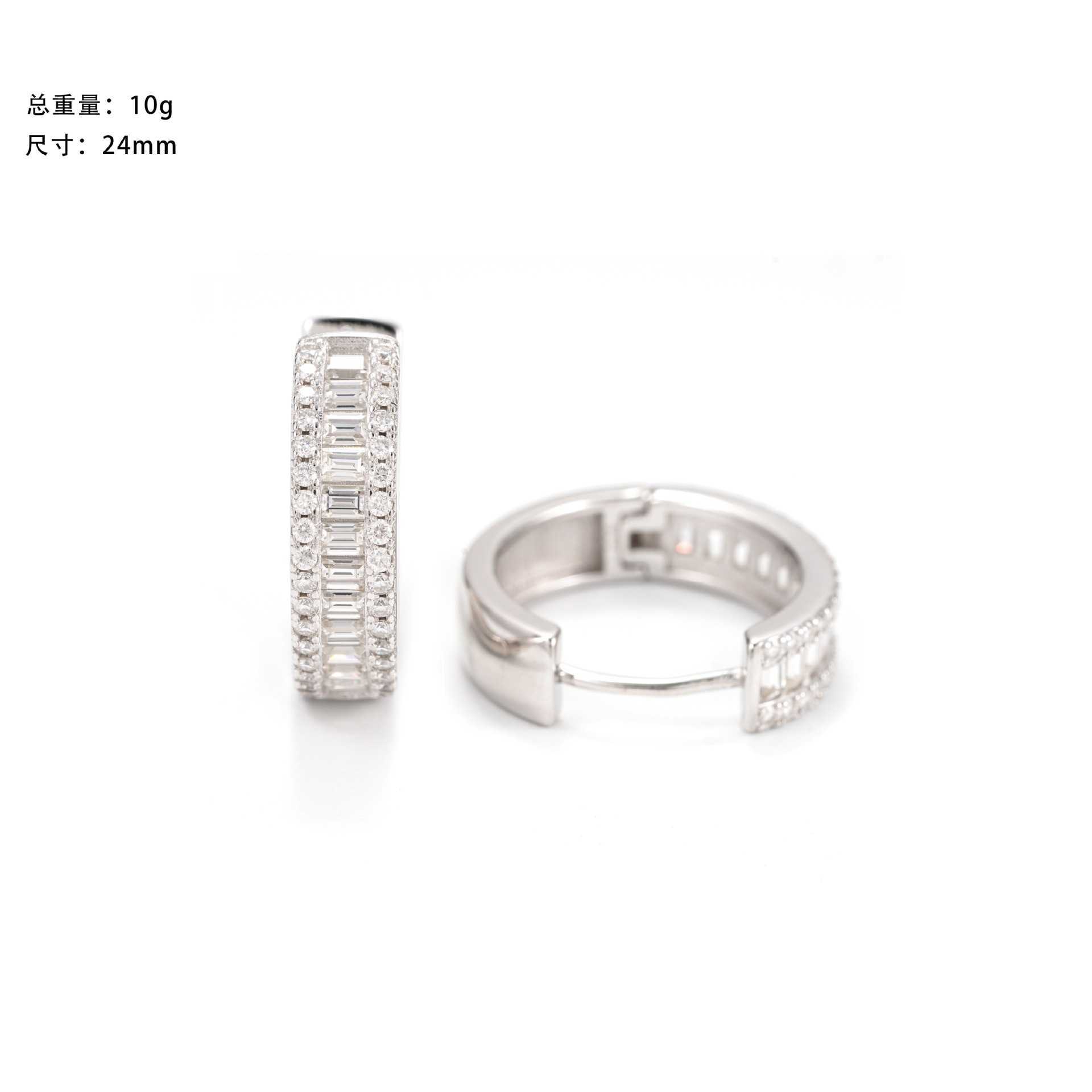 New 925 silver vvs moissanite earrings with exquisite and high-end feel popular for men and women ladder square full diamond earrings