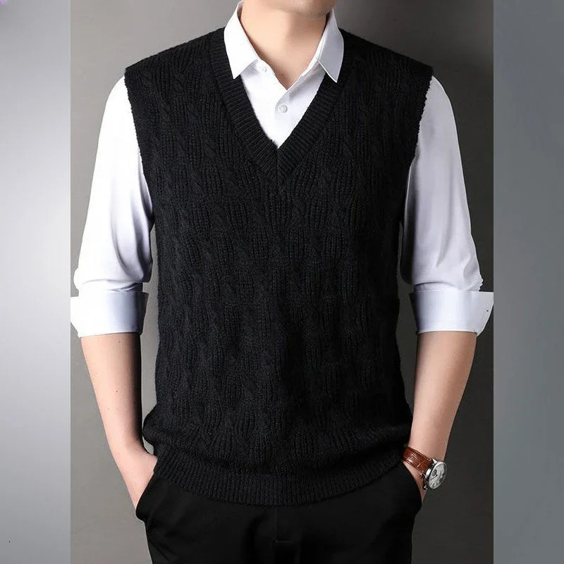 Fleeced Warm Sweaters Male Thick Sleeveless Mens Knitted Vest Harajuku High Quality Y2k Korean Fashion Top Cashmere Waistcoat 250210