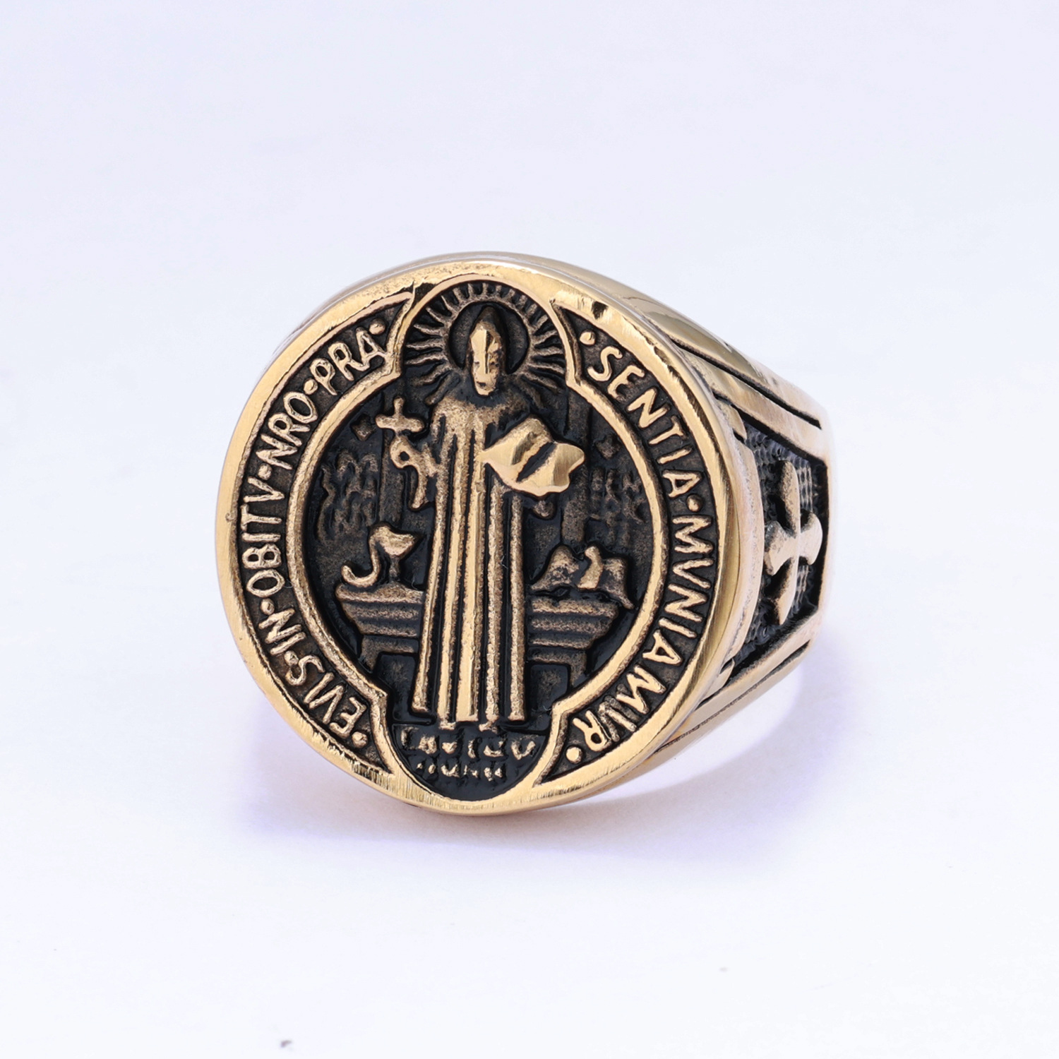 Hip Hop Vintage Figure Casting Ring 316L Stainless Steel 18k Gold Plated Jewelry For Men