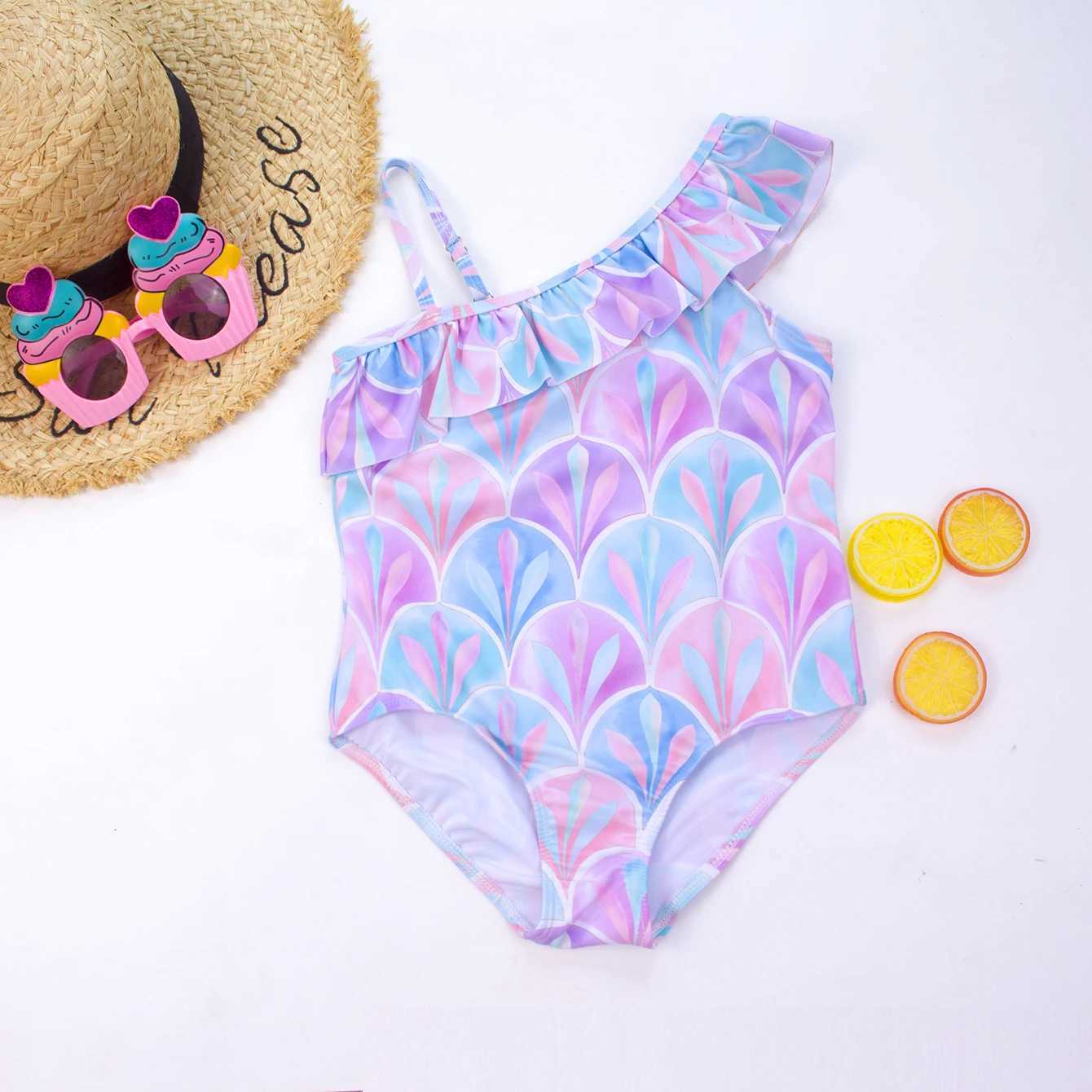 2024 Girls Ruffle Bikini Swimsuit Gradient Leopard Floral Animal Kids Swimwear Children Bikini Rainbow Bathing Set 459XJ250214