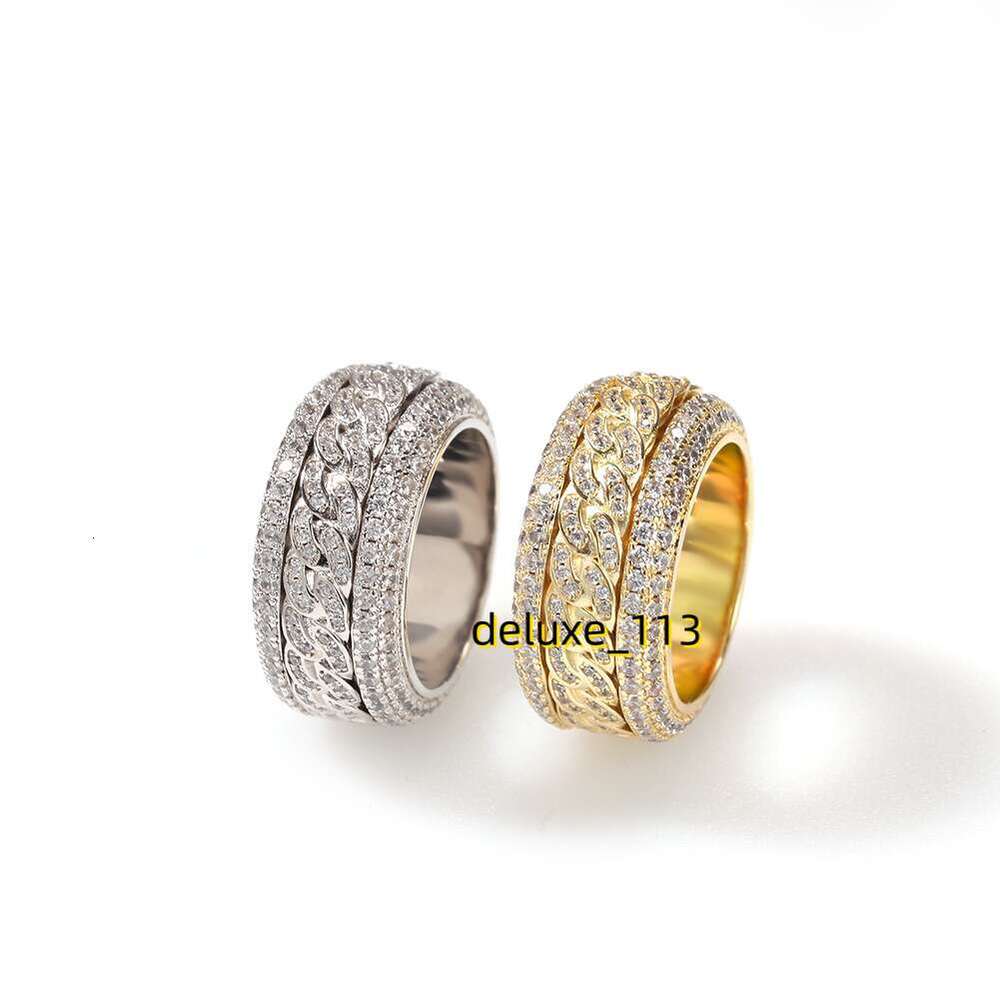 Hip Hop Micro Set moissanite Rotatable Cuban with True Gold Electroplated Fashionable Personality Trendy Ring