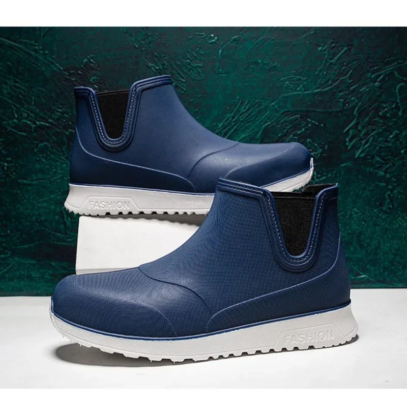 Black Rain Shoes for Men Rubber Shoe Platform Ankle Boots Autumn Winter Slip on Booties Boots for Men Waterproof Work Boots 250213
