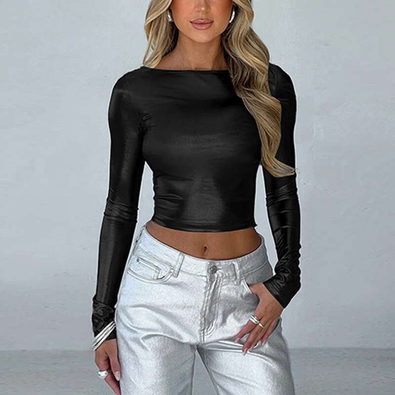 Sexy T-Shirt Women Autumn New Streetwear Long Sleeves Winter Crop Top Bodycon Solid Fashion O-Neck Casual Slim T-Shirts Female