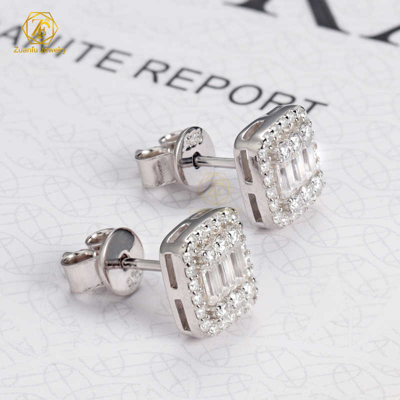 925 Silver Jewelry Mens Iced Out Earrings 14k White Gold Hiphop Screwback Cushion Cluster VVS Moissanite Stud Earrings