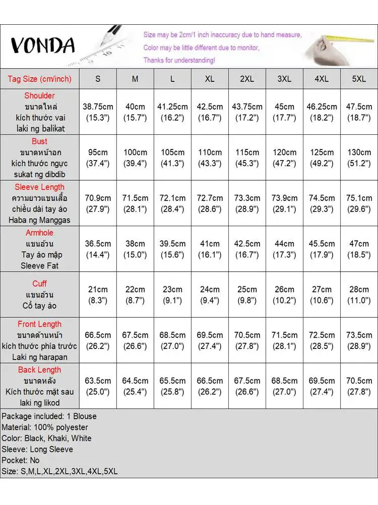 Pulse Size 5XL VONDA Women Blouses Casual Solid Long Sleeve Blouses American Style Off The Shoulder Tops Fashion Irregular Shirts 250210