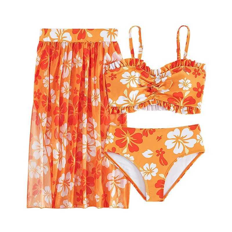 Kids Girls Swimsuit Children Print Bikini Set Summer Kids Girl Beachwear Swimming Suit 3pcs Children Swimwear 8-12YearsXJ250214