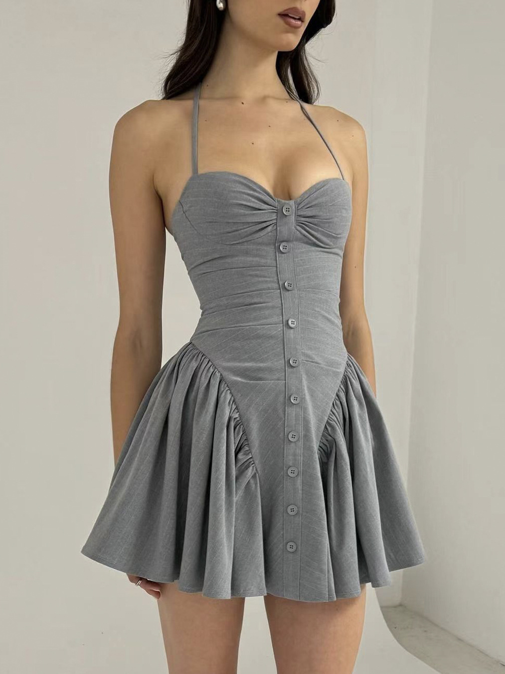 H205 New short skirt women's summer high-end sexy hot girl halter neck dress short skirt women