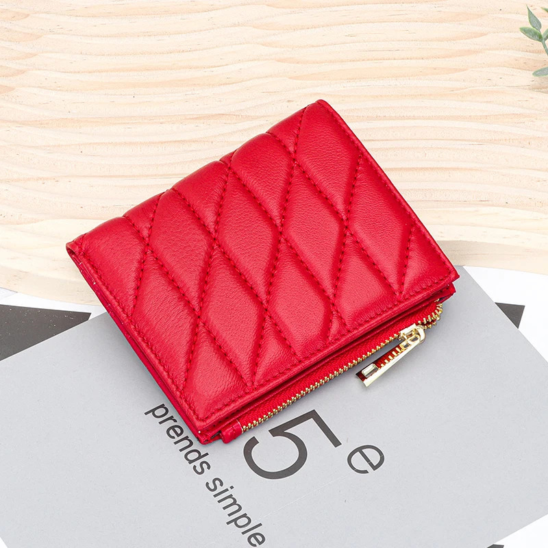 Women Genuine Leather Wallet High Quality Sheepskin Small Bifold Zipper Pocket Wallet Card Case Purse with Zipper Short Wallet 250207