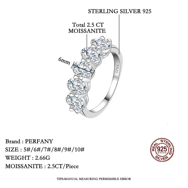 PERFANY Oval Cut Ring for Women S925 Pure Silver 5 pieces 0.5CT Laboratory Certified Diamonds High-end Jewelry 250214