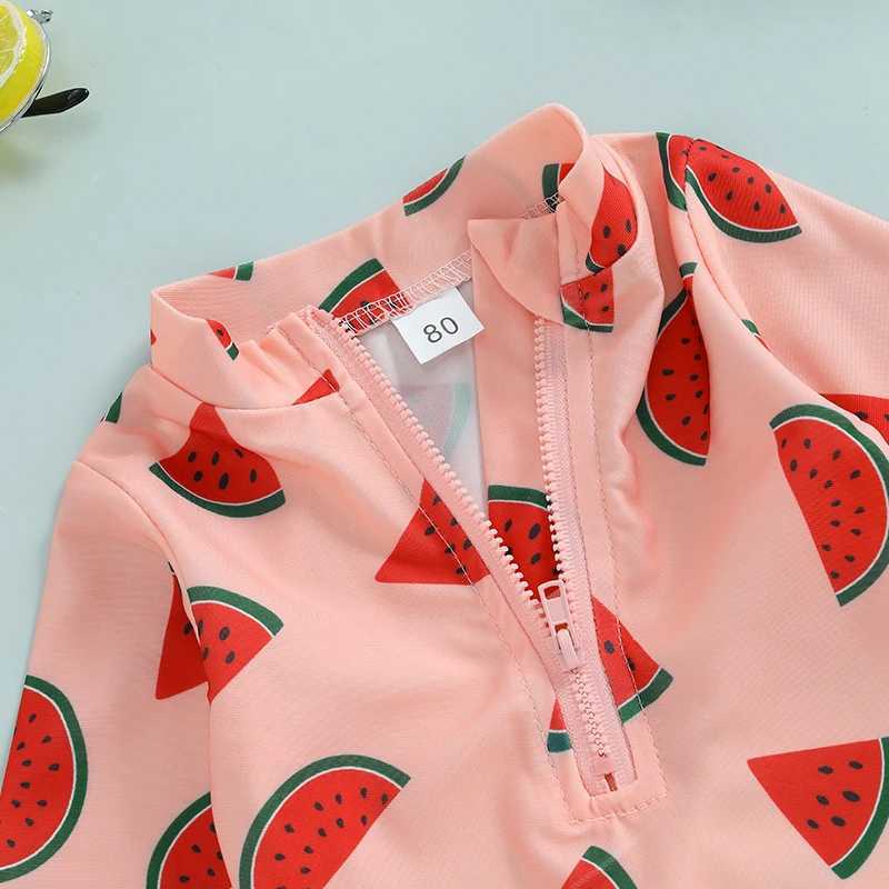 MISOWMNJOY Baby Girls Swimwear with Swim Caps Fashion Summer Rash Guard Swimsuit Fruit Print Long Sleeve Zipper Kid Bathing SuitXJ250214