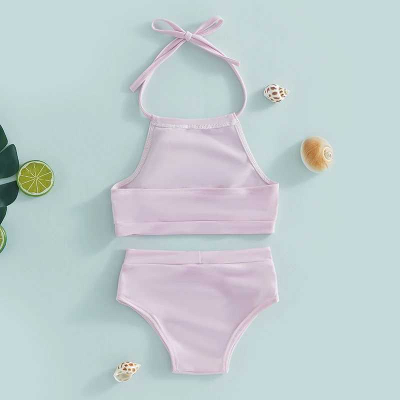 Yiiciovy Kids Baby Girls 2pcs Bikini Sets Swimsuits Summer Plush Ball Sleeveless Bandage Halter Tops + Beach Shorts Swimwear SetXJ250214