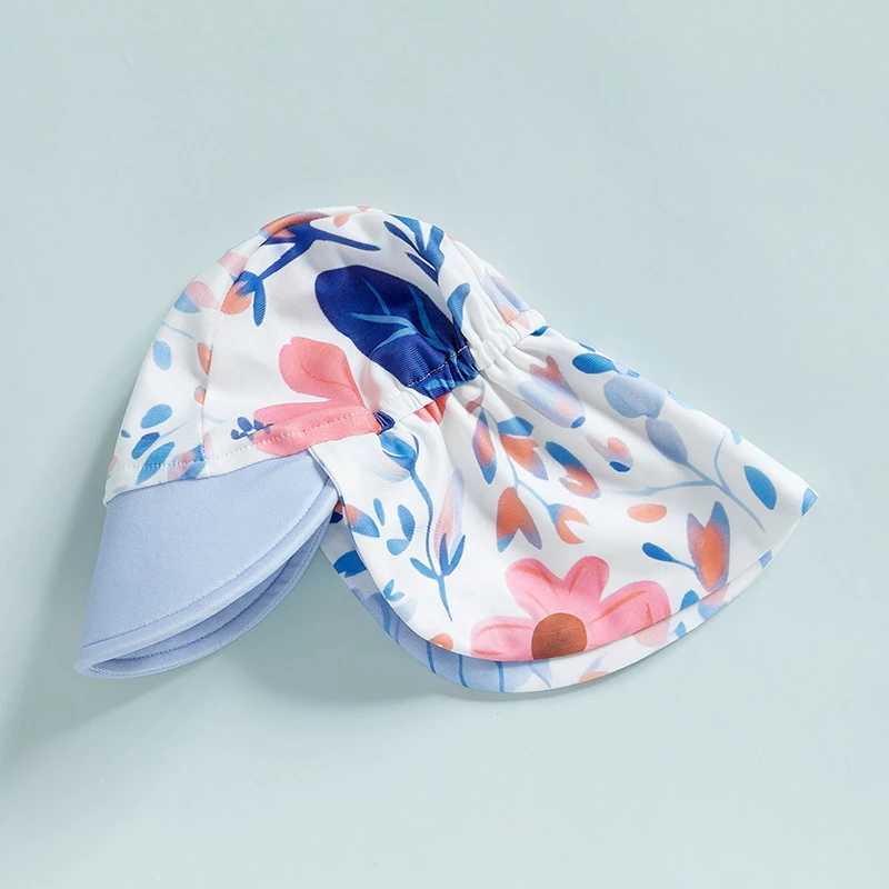 1-4Y Children Toddler Girl Long Sleeve Swimsuit Floral Print Half Zipper Non-Pilling Rash Guard Swimwear Sunhat Set SportswearXJ250214